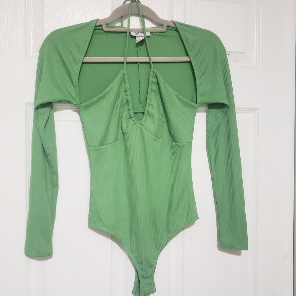 Green Ribbed Bodysuit